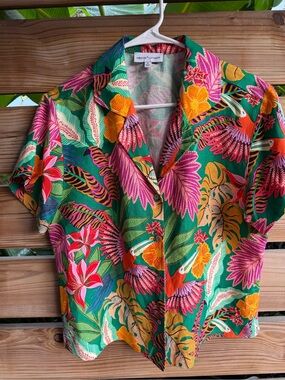 Gibson Latimer Green Tropical Print Short Sleeve Button-Down